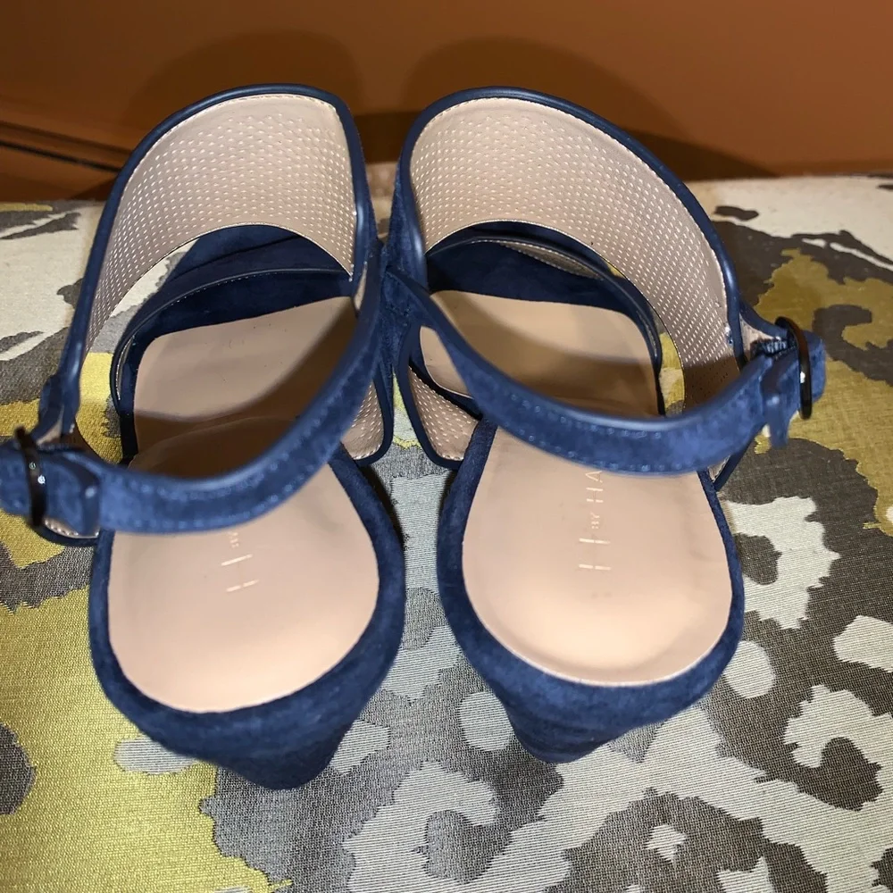 H by Halston Blue Suede Perforated Strappy Wedge Sandal 8M - Picture 6 of 6